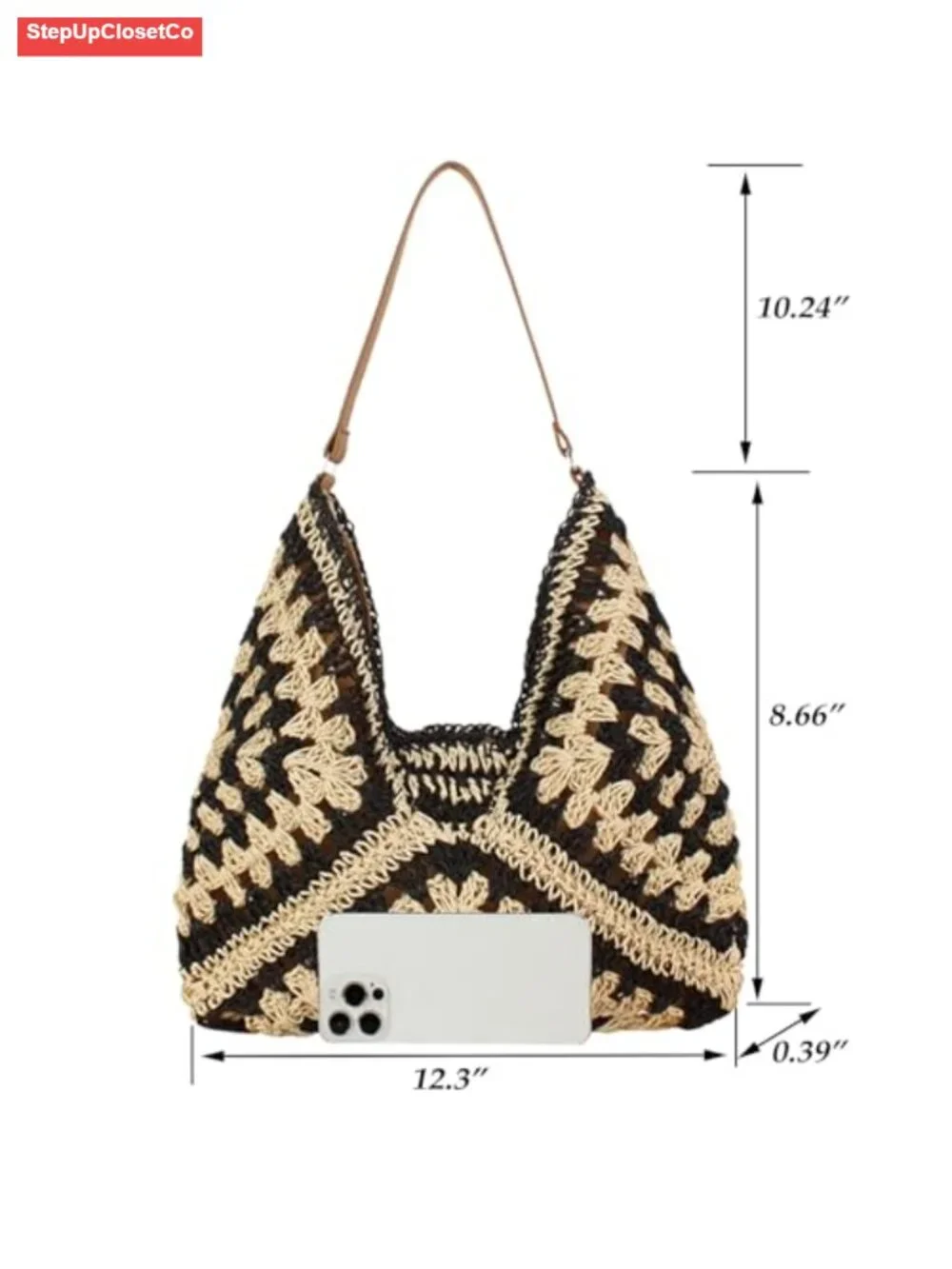 Straw Hobo Bag Women Boho Woven Beach Purse Large Summer Tote with Lining Black